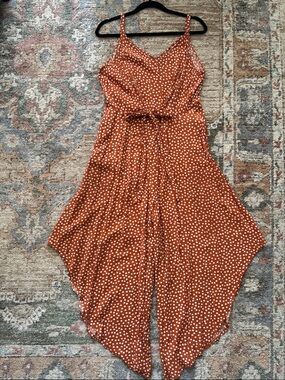 Women's Rust Polka Dot Handkerchief Jumpsuit